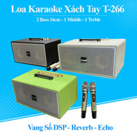 ( Tặng Kèm 2 Micro Không Dây ) Dàn Âm Thanh Di Động T-266, 2 Bass 16cm, 1 Middle, 1 Treble, Vang Số DSP, Reverb. Echo