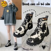 [ Tặng kèm 5 đôi tất cao cấp] Giày Boot Cao Cổ Họa Tiết Bò Sữa Kiểu Hàn Quốc Cá Tính Cool Ngầu