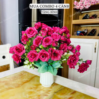 [ Tặng Kèm Bình ] 4 Cành Hoa Hồng Tỉ Muội Cao Cấp ( 28 bông và 28 nụ, cao 35cm) Decor