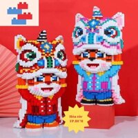[ Tặng kèm búa ] Đồ chơi Lắp ráp Hổ múa Lân. Mô Hình Hổ múa Lân cỡ Lớn Cao 35CM màu Đỏ hoặc Hồng. Mô Hình tết. Decor