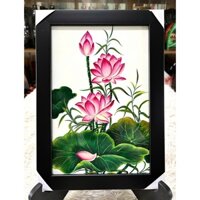 ( Tặng kèm khung)Tranh sơn mài  Thanh Bình Lê hoa sen 20x30cm