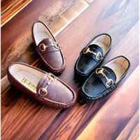 ( Tặng Kèm Tât) Giày Lười Da Mềm Dành Cho Bé Trai từ 1-9 tuổi Màu Nâu, Đen