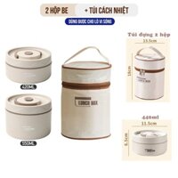 ( Tặng kèm túi) Hộp đựng cơm giữ nhiệt, hộp cơm văn phòng cách nhiệt 2 tầng nhỏ gọn