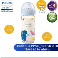 ( tặng mẹ đục núm+ 1 bộ cổ nắp bình dự phòng nữa) thanh lý Bình sữa Philips Avent PPSU bản hoạ tiết 330ml núm số 2