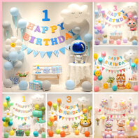 ( Tặng Số Tuổi ) Set Trang Trí Sinh Nhật Bé Trai Bé Gái, Bong Bóng Bay Happy Birthday