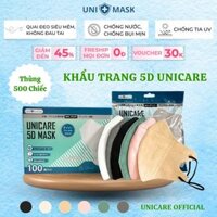 [ Thùng 500 chiếc ] UNICARE Khẩu trang 5D Unimask Ngăn Ngừa Khói Bụi Cản Tia UV Thế Hệ Mới 3 lớp kháng khuẩn UNIMASK68