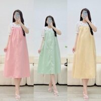 ☘ TkuTrang☘️Váy bầu công sở , đầm bầu sơ mi giả yếm cố sen đính hoa cực mềm mát xinh đẹp V258