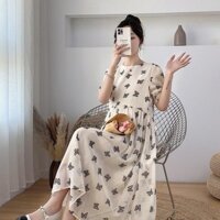 ☘ TkuTrang☘️Váy bầu V156 Babydoll mùa hè cực xinh, Đầm bầu thiết kế hoạ tiết butterfly