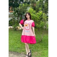 ☘ TkuTrang☘️Váy bầu V700 Thun Dáng Xuông Pha Màu Nhiều Kiểu, đầm bầu Thun Cổ Tròn Dáng Ngắn Dễ Thương