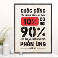 [ Tranh gỗ treo tường ] Tranh động lực BIG112: Cuộc sống chỉ mang đến cho bạn 10% cơ hội, 90% còn lại là cách bạn phản ứ