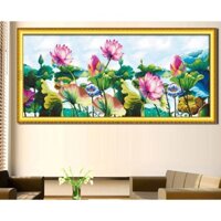 - tranh thêu chữ thập đầm hoa sen ( thêu kín) A350 (150x67) cm - mn0260 ( 150x66)cm