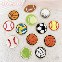 ✿ Trò chơi bóng Chenille Iron-On Patch ✿ 13 Cái / bộ Thể Thao DIY May Trên Sắt Trên Huy Hiệu Miếng Dán Vải Trang Trí