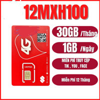 [ TRỌN GÓI 1 NĂM ] SIM 4G VIETTEL 12MXH100  1 TỶ G / NGÀY THẢ GA TRUY CẬP MẠNG LƯỚT WEB XEM PHIM
