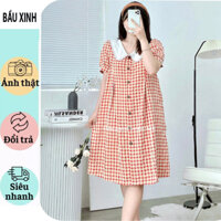 [ V328] VÁY BẦU CÔNG SỞ DỰ TIỆC ĐẸP-ĐẦM BẦU THỜI TRANG KẺ CARO CỔ XEN XINH XẮN VẢI THÔ MỀM BIG SIZE