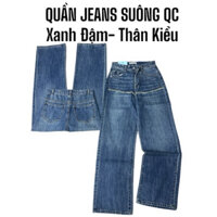 ( Vải QC CC Phom Dài 103-104cm)  Jeans Nữ Ống Rộng Dáng Suông QC Cao Cấp Phối Thân Kiểu ,Quần Bò Nữ