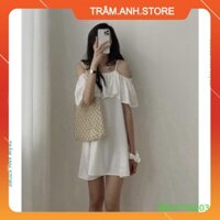 💝👗 Váy 2 Dây Trễ Vai Rủ chất Đũi 👗 Đầm babydoll bánh bèo form rộng màu ĐEN | TRẮNG | XANH Ulzzang 👗 👑