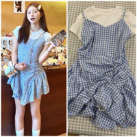 𝐌𝐚𝐲𝐲.𝐎𝐫𝐝𝐞𝐫: Váy 2 dây/ Yếm kẻ caro xanh dáng xòe phối áo thun