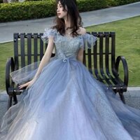 & Váy dạ hội màu xanh bí ẩn Nữ 2025 Phong cách mới Ánh sáng sang trọng Niche Cao cấp Quà tặng dành cho người lớn Pháp Cảm giác cao cấp Chạy bộ Đầm dài công chúa