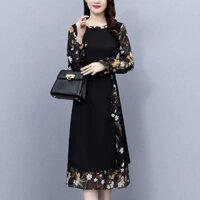 ❈ ❈ Váy Nữ Mùa Xuân Béo Em Gái Slim-fit Giảm Béo Bụng Che Tuổi Thời Trang Hoa Chắp Vá Váy Trên Đầu Gối 2539A
