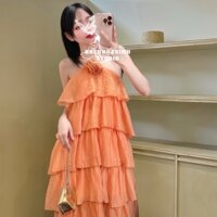 𝓑𝓪𝓬𝓱𝓱𝓸𝓪𝔁𝓲𝓷𝓱 | Váy yếm chéo cổ ĐÍNH BÔNG XẾP TẦNG form xoè midi siêu cưng