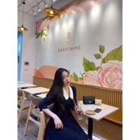 [ VICKYSTORE] Váy đầm xoè chấm bi ,cổ sơmi trắng dài qua gối