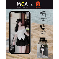 [ Video thực tế sp ]Set váy nữ bánh bèo dễ thương, Set áo trễ vai đính nút tà nhọn kèm chân váy voan tầng