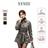 ( XẢ KHO ) Áo dạ ép lông thỏ YOUNGER cổ sen, đai eo trẻ trung, sang trọng 5ADF01