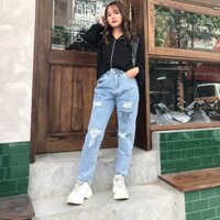 [ XẢ KHO ] QUẦN JEAN NỮ BAGGY CẠP CAO CÓ CHỮ RÁCH CỰC NGẦU PHONG CÁCH HÀN QUỐC CHO CÔ NÀNG CÁ TÍNH