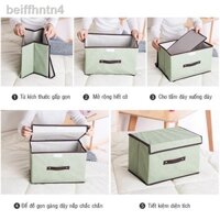☁ [XẢ KHO]Combo 2 hộp đựng đồ thùng nhựa đa năng quần áo chăn màn chơi bằng vải cứng có nắp đậy 38x25x25cm + 26x20x16cm
