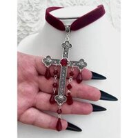 [ XxholicC ] - CHOKER Nhung Gothic Thánh Giá Đá Giọt Nước Tòn Ten