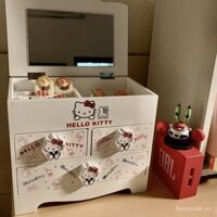 [ Yêu thích của 10k người] Hộp lưu trữ kẹp tóc dễ thương, quà tặng cá nhân cho bạn thân, hộp lưu trữ Hello Kitty với gương, hộp trang sức, trang trí phòng ngủ