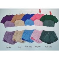 [ Yumii ] Bộ Quần Áo Thể Thao Tập Gym Yoga Nữ - Set Đồ Thể Thao Ngắn Boxer 2 Lớp, Áo Croptop Cut Ngực Phối Dây Kéo