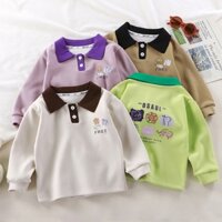 0-10 Tuổi Trẻ Em Xuân Thu Hoạt Hình In Hình Áo Sơ Mi Polo Thời Trang Bé Gái DE Nhung Giữ Nhiệt Quần Lót Áo Bé Trai Áo Thường Ngày