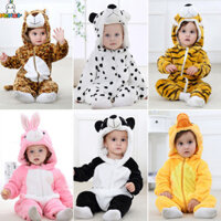 0-2 tuổi Bé Anime Áo liền quần Mùa Đông Làm Nóng Onesie Bộ Đồ Ngủ Cáo Vịt Thỏ Hood Sơ Sinh Bé Kid
