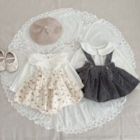 0-2 Tuổi Cho Bé Họa Tiết Hoa Ren Váy Bé Gái Công Chúa Dài Tay Áo Sơ Mi Ren Suspender Dress Set
