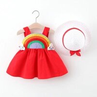 0-3years rainbow baby girls váy không tay trẻ em váy mùa hè có mũ