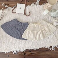 [0-4 Tuổi] Mùa Thu Đông Bé Gái Trẻ Em Quần Short Dệt Kim Quạt Váy Bé Gái Xếp Ly Giả Hai Mảnh Phong Cách Preppy Lá Sen Hakama WJE407