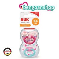 [0-6m] Bộ ti ngậm silicon NUK Happy Days (nội địa Đức) - Hồng & Xanh