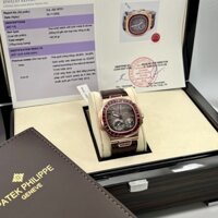 0-75[Tặng Bộ Hộp]Đồng hồ nam Patek Phillipe Nautilus 5724/12R Rose Gold 40mm máy Cal 240, bọc vàng, đá ruby đỏ