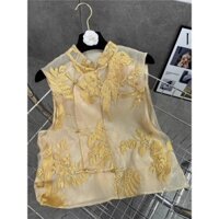 0 Bộ sưu tập người 04 Phong cách quốc gia Cổ đứng nhỏ Công nghiệp nặng Họa tiết thêu Organza Áo khoác thời trang không tay  #3P女士上衣25.3.16#