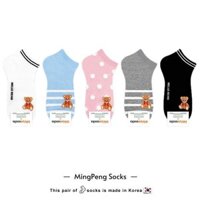 0 Tất Hàn Quốc Hình Gấu Hoạt Hình Kẻ Sọc Chấm Bi Ngắn Tất Cotton Nữ Kikiya Mùa Xuân Hè Phong Cách Mới Thường Ngày