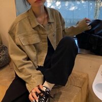 00 Áo khoác croptop jean bò, áo khoác jean vải kaki form thụng MA051 00