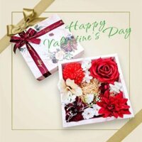 #00130 Hộp quà vuông giấy mềm nơ đỏ đựng nước hoa, son, gấu bông tặng vợ, bạn gái