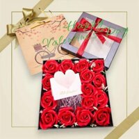 #00135 Combo hộp quà vuông mặt kính đựng nước hoa, son, gấu bông tặng vợ, bạn gái mặt kính