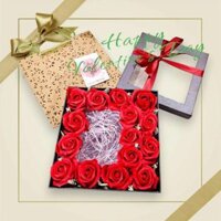 #00135 Hộp quà vuông mặt kính đựng nước hoa, son, gấu bông tặng mẹ mặt kính