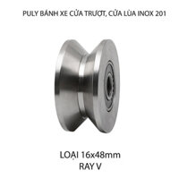 01 Bánh xe Puly cho cửa cổng trượt, cửa lùa bằng inox 201, loại 16x48mm, Hình U, V, H tùy chọn - hình chữ V