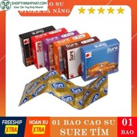 01 Bao Cao Su Sure [Che Tên Sản Phẩm] BCS Sure tím gân gai, siêu mỏng, nhiều gel – Hàng Chính hãng Malaysia