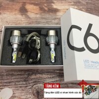 01 Đèn pha LED C6 chân H4 cho xe máy A224-K5 - Tặng kèm 02 đen xi nhan Led cúc áo