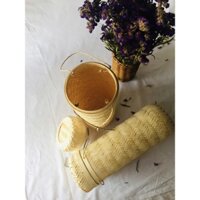 01 Giỏ Tre Đan hình Trụ Tròn Dùng Để Đựng Quà Tặng, tài Liệu, Cắm Hoa Trang Trí Có Nắp Đậy Và Quai xách