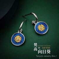 0303-hfyb-pt Van Gogh của hướng dương thiết kế cảm giác bông tai cho phụ nữ thời trang thanh lịch Ins phong cách cao cấp sang trọng 925 bạc kim